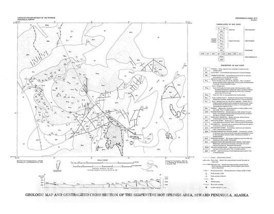Map : Igneous and metamorphic rocks of the Serpentine Hot Springs area, Seward Peninsula, Alaska, 1979 Cartography Wall Art :