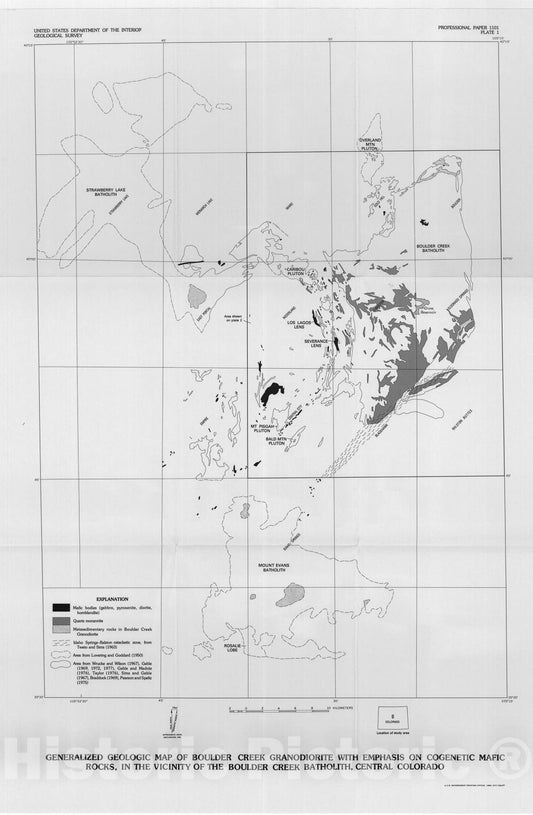 Map : The Boulder Creek batholith, Front Range, Colorado, 1980 Cartography Wall Art :
