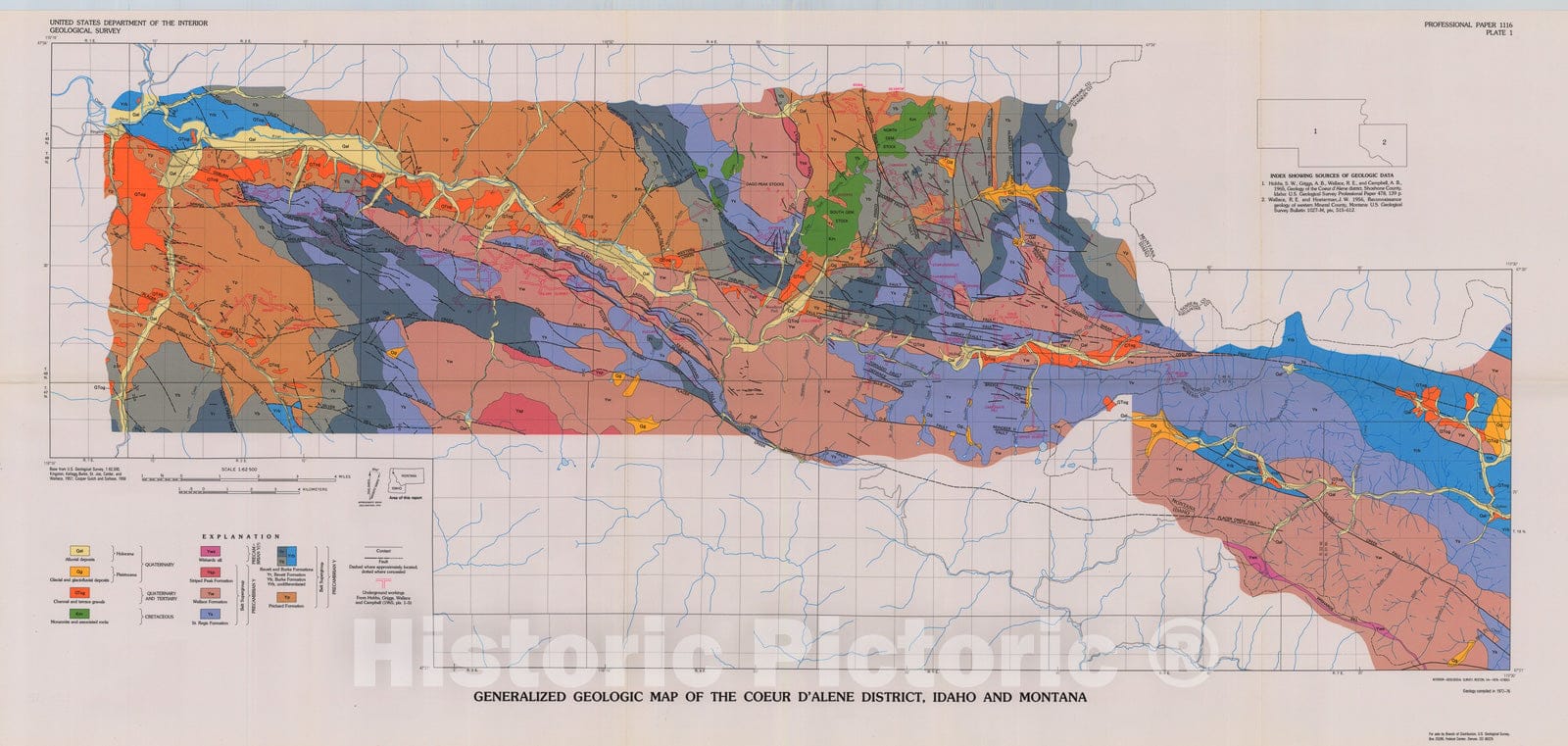 Map : Geochemical-exploration studies in the Coeur d'Alene district, Idaho and Montana, 1980 Cartography Wall Art :