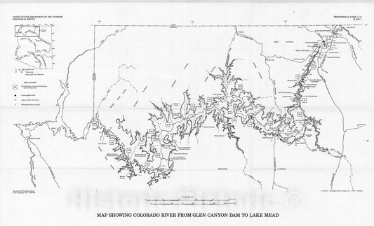 Map : Recent vegetation changes along the Colorado River between Glen Canyon Dam and Lake Mead, Arizona, 1980 Cartography Wall Art :