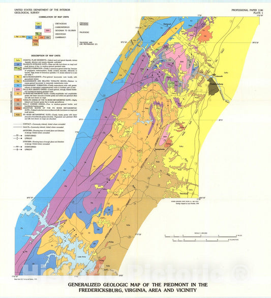 Map : Revised nomenclature and stratigraphic relationships of the Fredericksburg complex and Quantico Formation of the Virginia piedmont, 1980 Cartography Wall Art :
