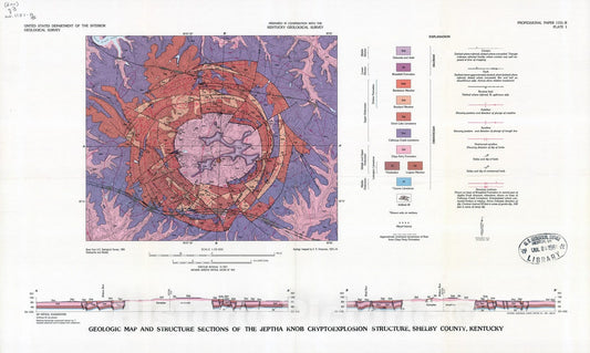 Map : Surface geology of the Jeptha Knob cryptoexplosion structure, Shelby County, Kentucky, 1981 Cartography Wall Art :