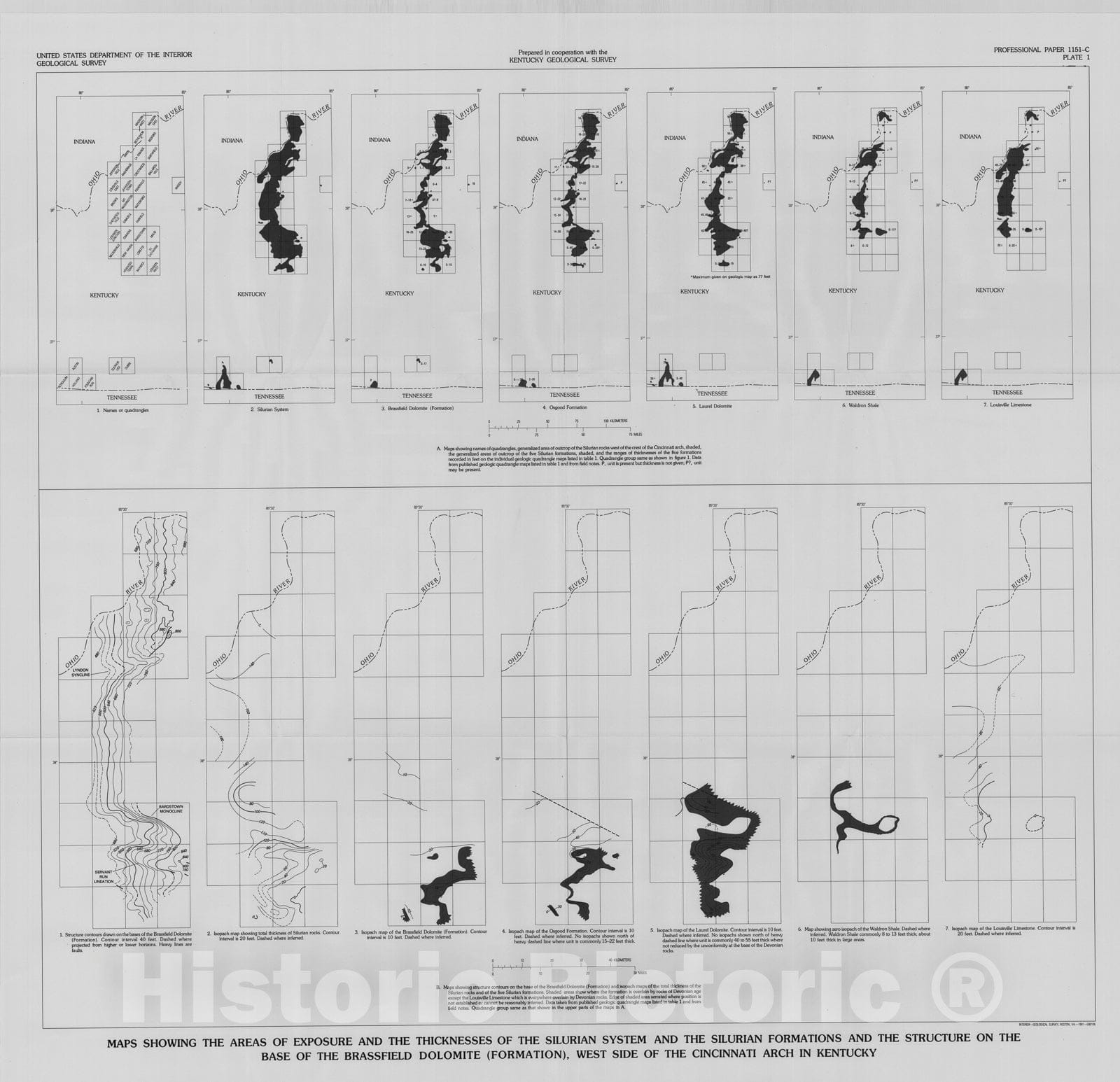 Map : Lithostratigraphy of the Silurian rocks exposed on the west side of the Cincinnati arch in Kentucky, 1981 Cartography Wall Art :