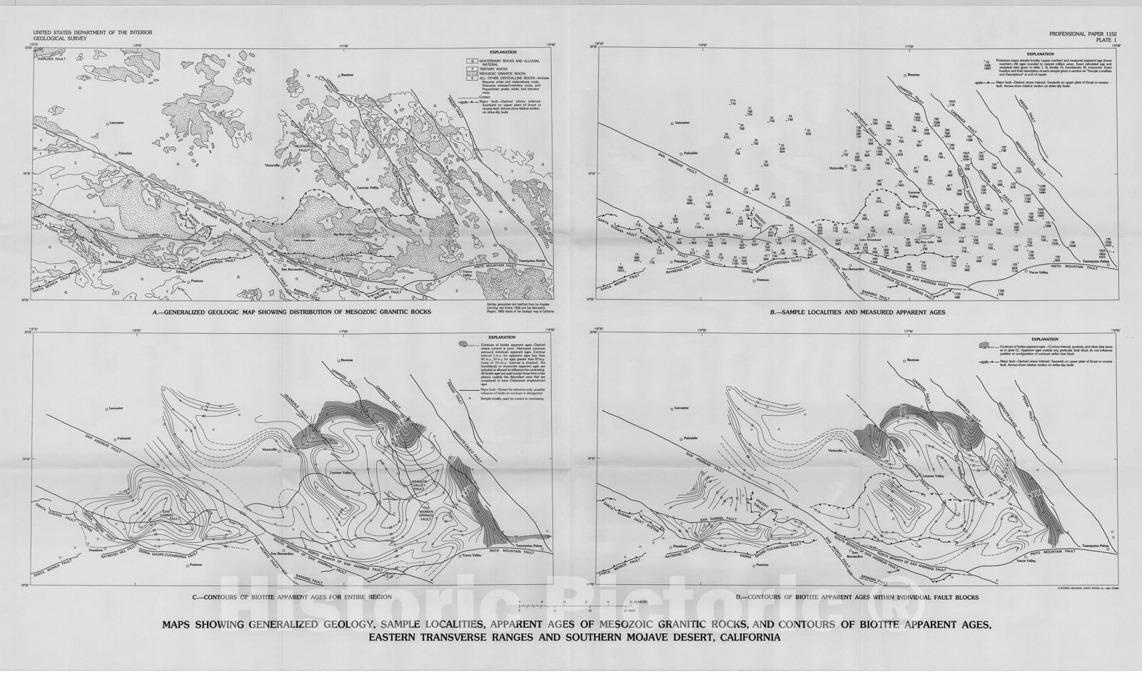 Map : Potassium-argon geochronology of the eastern Transverse Ranges and southern Mohave Desert, southern California, 1980 Cartography Wall Art :