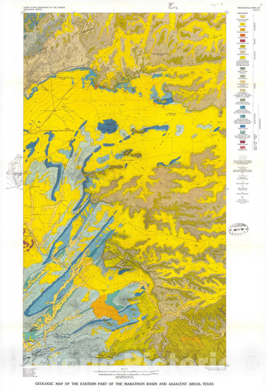 Map : Geology of the eastern part of the Marathon Basin, Texas, 1980 Cartography Wall Art :