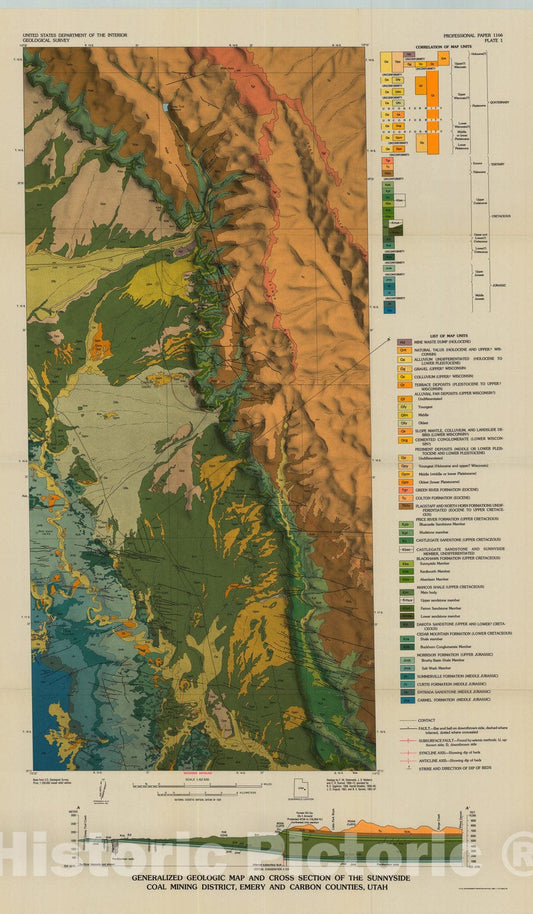 Map : Bedrock, surficial, and economic geology of the Sunnyside coal-mining district, Carbon and Emery Counties, Utah,, 1981 Cartography Wall Art :