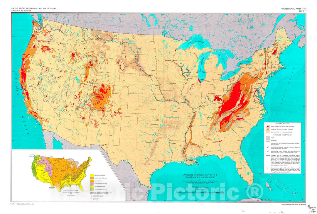 Map : Landslide overview map of the conterminous United States, 1982 Cartography Wall Art :