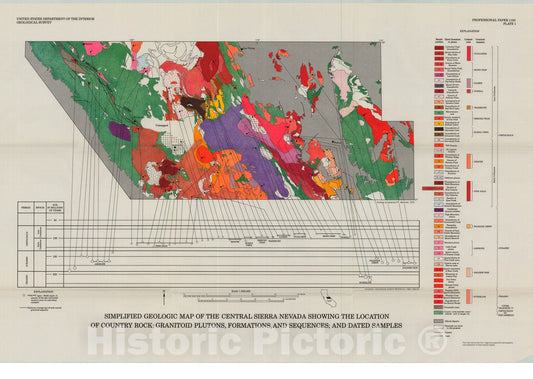 Map : Isotopic U-Pb ages of zircon from the granitoids of the central Sierra Nevada, California, 1981 Cartography Wall Art :