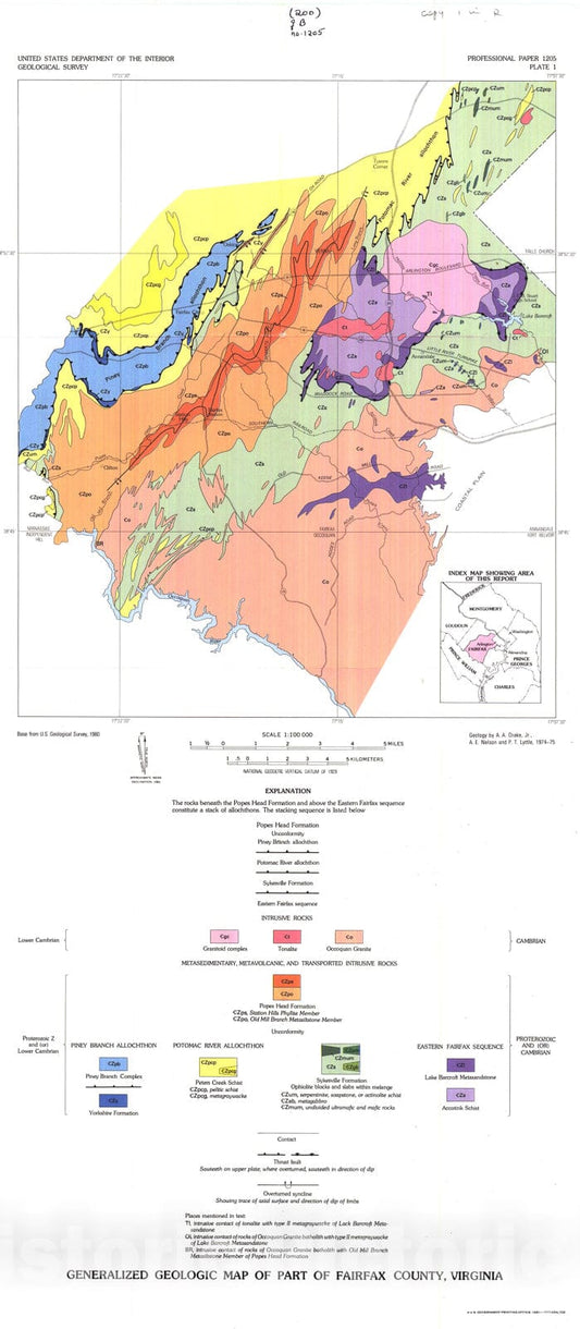 Map : The Accotink schist, Lake Barcroft metasandstone, and Popes Head Formation - keys to an understanding of the tectonic evolution, 1981 Cartography Wall Art :