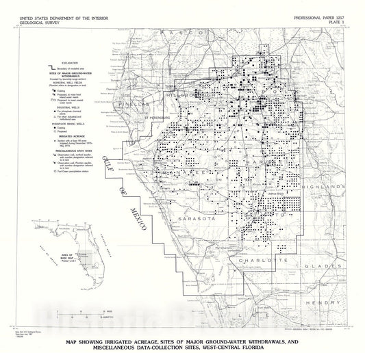 Map : Simulated effects of ground-water development on the potentiometric surface of the Floridan aquifer, west-central Florida, 1982 Cartography Wall Art :