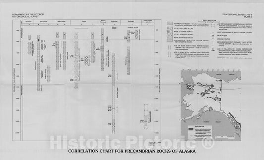 Map : Precambrian rocks of Alaska, 1988 Cartography Wall Art :