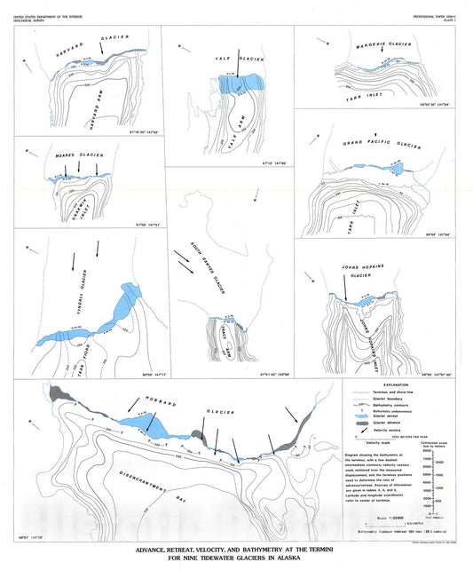 Map : Calving speed of Alaska tidewater glaciers, with application to Columbia Glacier, 1982 Cartography Wall Art :