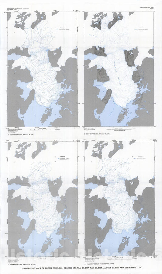 Map : Photogrammetric determination of surface altitude, terminus position, and ice velocity of Columbia Glacier, Alaska, 1985 Cartography Wall Art :