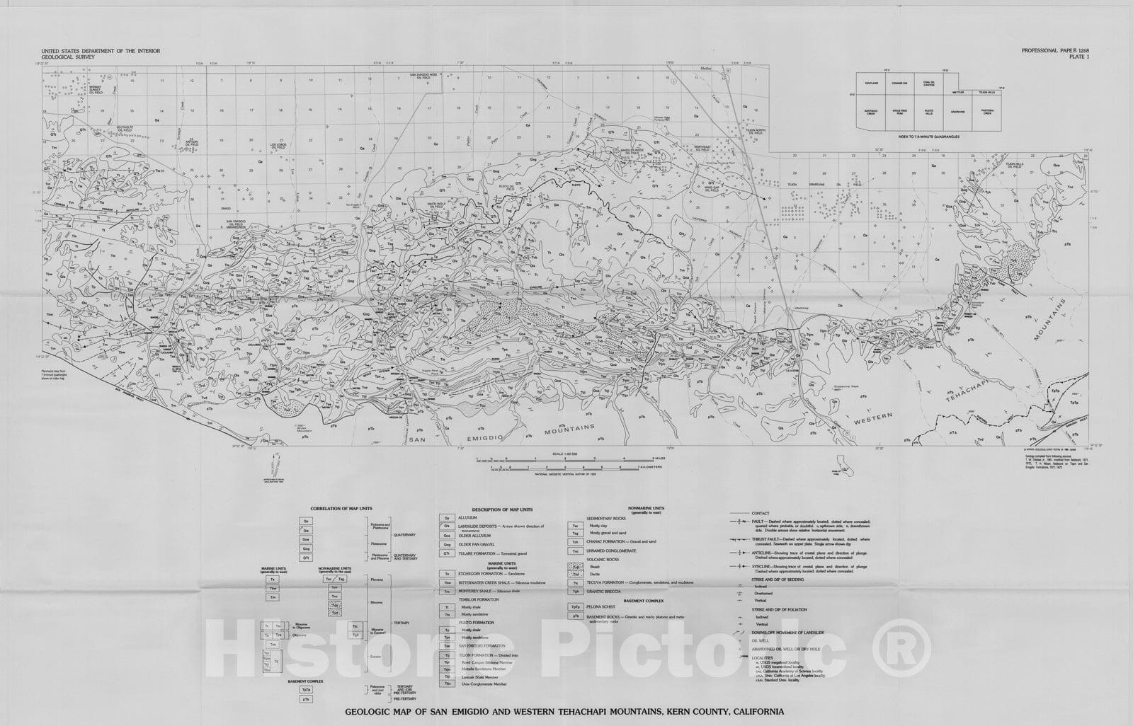 Map : Stratigraphy and sedimentology of the Eocene Tejon Formation, western Tehachapi and San Emigdio Mountains, California, 1987 Cartography Wall Art :