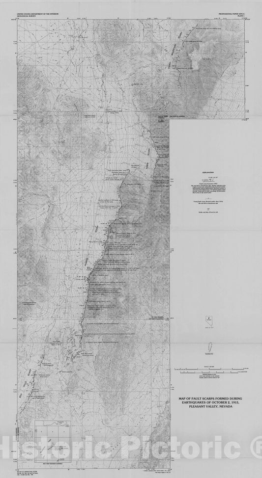 Map : Fault scarps formed during the earthquakes of October 2, 1915, in Pleasant Valley, Nevada, and some tectonic implications, 1984 Cartography Wall Art :