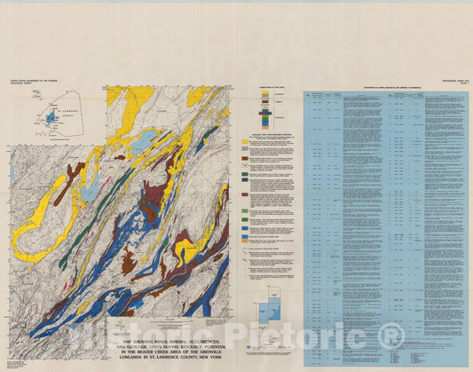 Map : Mineralization, mining, and mineral resources in the Beaver Creek area of the Grenville lowlands in St. Lawrence County, New York, 1983 Cartography Wall Art :
