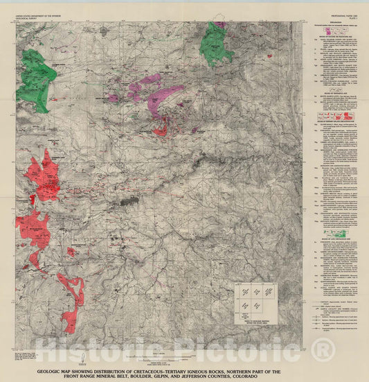 Map : Geologic setting and petrochemistry of the Late Cretaceous-Early Tertiary intrusives in the northern Front Range mineral belt, Colorado, 1984 Cartography Wall Art :