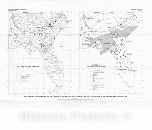 Map : Pre-Cretaceous rocks beneath the Georgia coastal plain - regional implications, 1983 Cartography Wall Art :