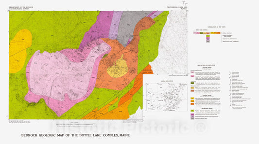 Map : Field relations, crystallization, and petrology of reversely zoned granitic plutons in the Bottle Lake complex, Maine, 1984 Cartography Wall Art :