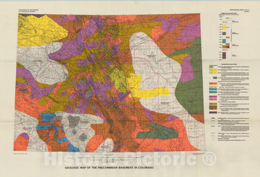 Map : Rock units of the Precambrian basement in Colorado, 1987 Cartography Wall Art :