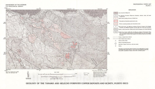 Map : Geology of the Tanama and Helecho porphyry copper deposits and vicinity, Puerto Rico, 1985 Cartography Wall Art :