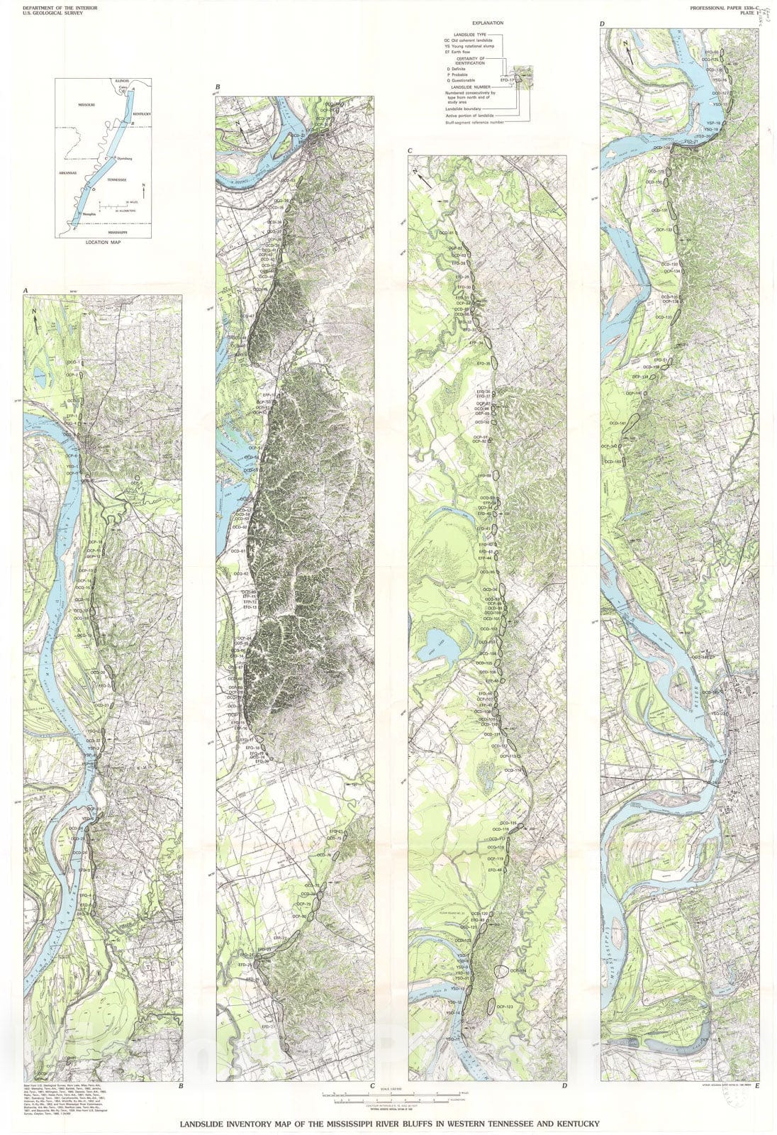 Map : Landslides triggered by earthquakes in central Mississippi Valley, Tennessee and Kentucky, 1988 Cartography Wall Art :