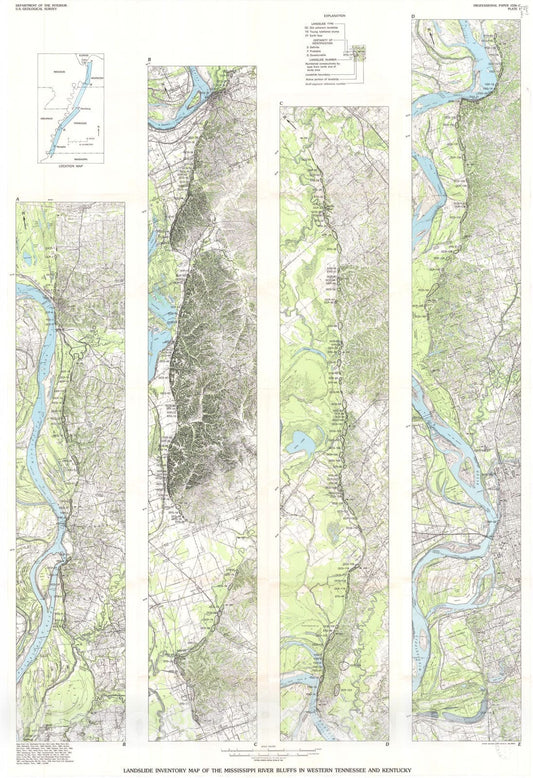 Map : Landslides triggered by earthquakes in central Mississippi Valley, Tennessee and Kentucky, 1988 Cartography Wall Art :