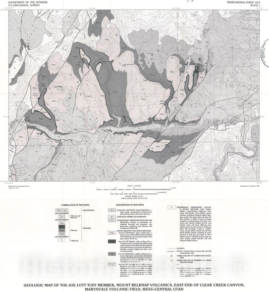 Map : Petrology and chemistry of the Joe Lott Tuff Member of the Mount Belknap volcanics, Marysvale volcanic field, west-central Utah, 1987 Cartography Wall Art :