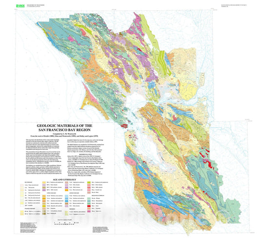 Map : Hillside materials and slopes of the San Francisco Bay region, California, 1995 Cartography Wall Art :