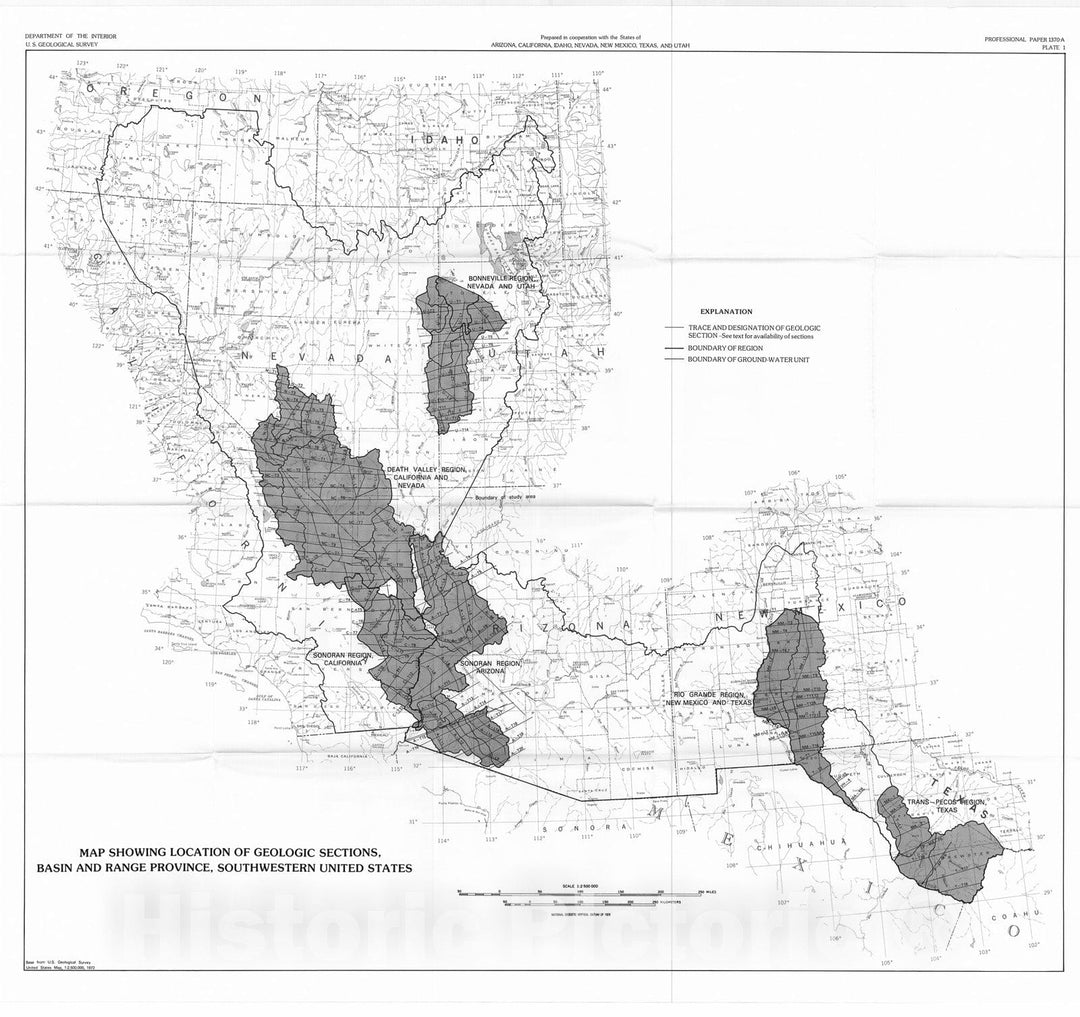 Map : Studies of geology and hydrology in the Basin and Range province, southwestern United States, for isolation of high-level radioact, 1989 Cartography Wall Art :