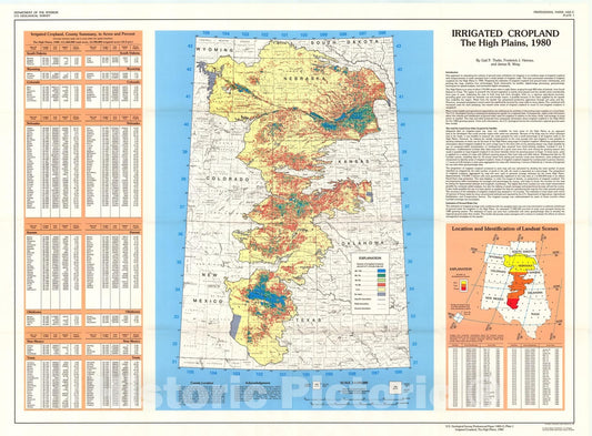 Map : Mapping irrigated cropland from Landsat data for determination of water use from the High Plains aquifer in parts of Colorado, Kan, 1987 Cartography Wall Art :