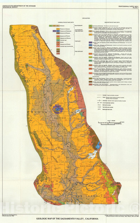 Map : Geology of the fresh ground-water basin of the Central Valley, California, with texture maps and sections, 1986 Cartography Wall Art :
