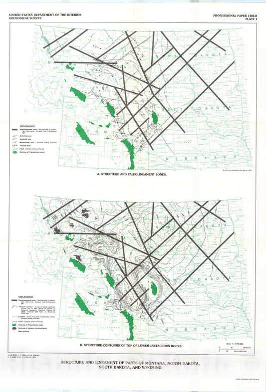Map : Geologic framework of the ground-water system in Jurassic and Cretaceous rocks in the northern Great Plains, in parts of Montana,, 1986 Cartography Wall Art :