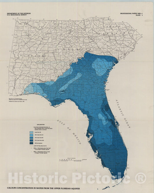 Map : Geochemistry of the Floridan aquifer system in Florida and in parts of Georgia, South Carolina, and Alabama, 1989 Cartography Wall Art :