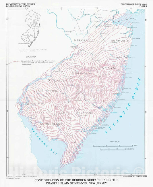 Map : Hydrogeologic framework of the New Jersey coastal plain, 1989 Cartography Wall Art :