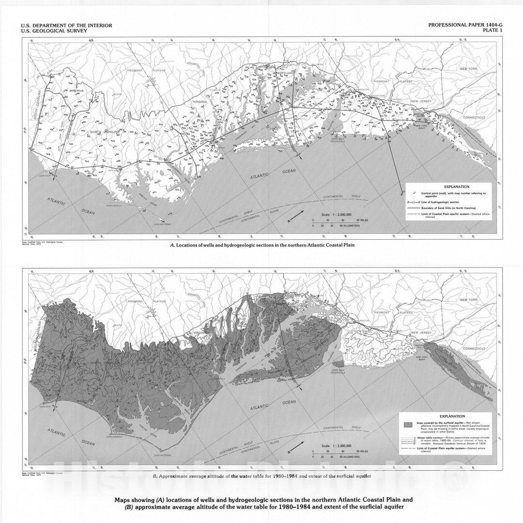 Map : Hydrogeologic framework of the northern Atlantic coastal plain in parts of North Carolina, Virginia, Maryland, Delaware, New Jersey, and New York, 1992 Cartography Wall Art :
