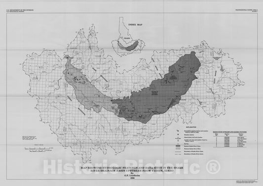 Map : Summary of the Snake River Plain regional aquifer-system analysis in Idaho and eastern Oregon, 1996 Cartography Wall Art :