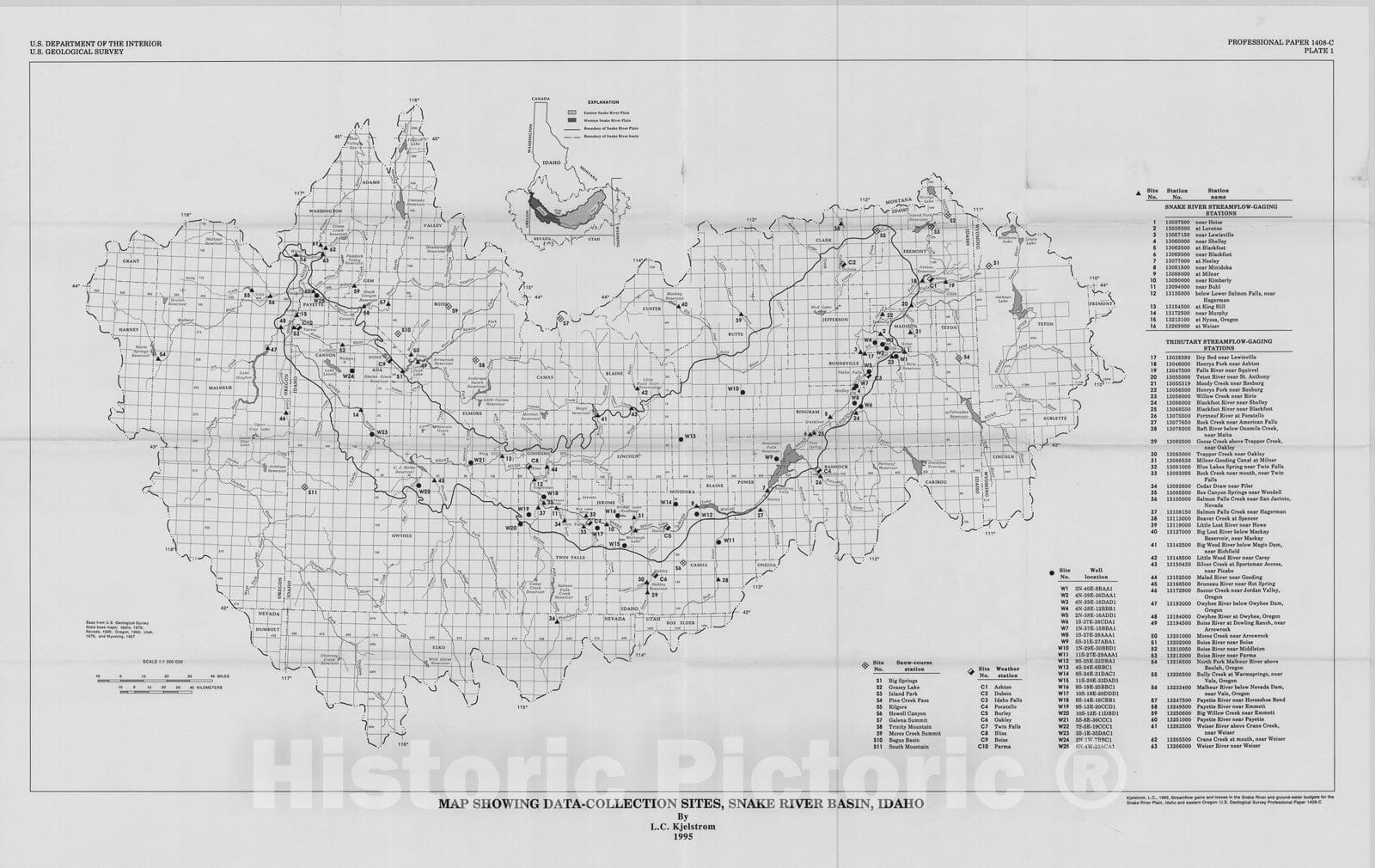 Map : Streamflow gains and losses in the Snake River and ground-water budgets for the Snake River Plain, Idaho and eastern Oregon, 1995 Cartography Wall Art :