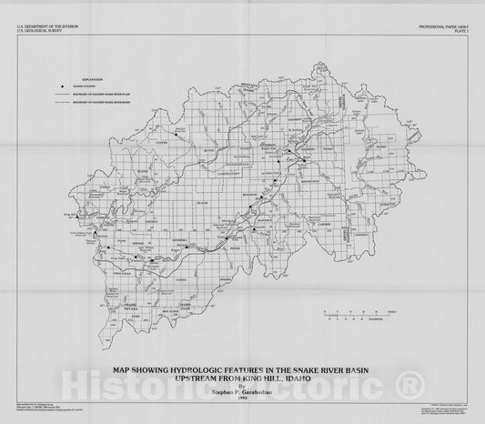Map : Hydrology and digital simulation of the regional aquifer system, eastern Snake River plain, Idaho, 1992 Cartography Wall Art :