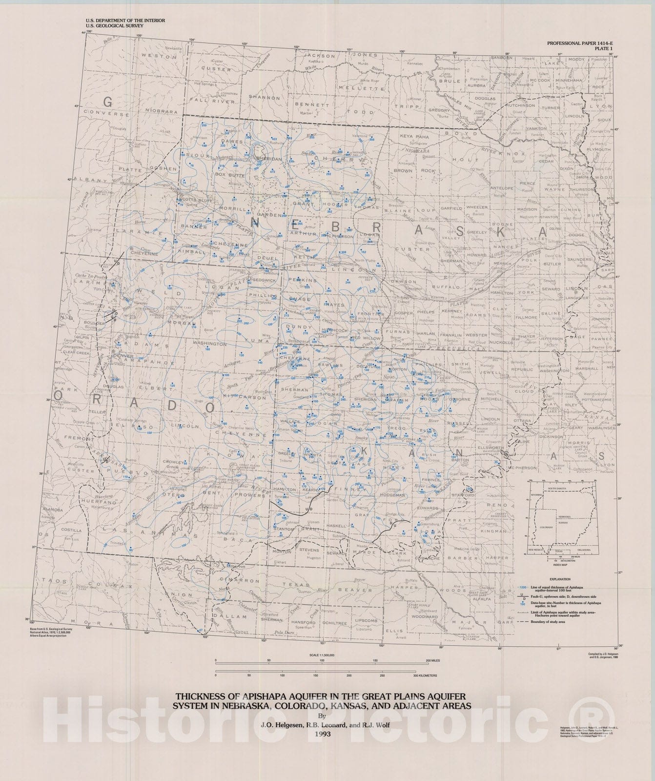 Map : Hydrology of the Great Plains aquifer system in Nebraska, Colorado, Kansas, and adjacent areas, 1993 Cartography Wall Art :