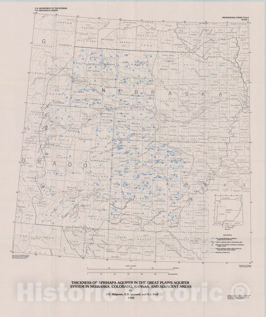 Map : Hydrology of the Great Plains aquifer system in Nebraska, Colorado, Kansas, and adjacent areas, 1993 Cartography Wall Art :
