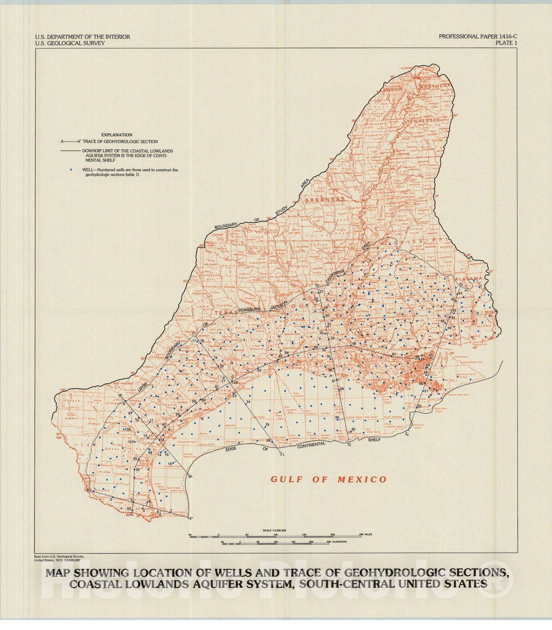Map : Geohydrologic units of the coastal lowlands aquifer system, south-central United States, 1992 Cartography Wall Art :