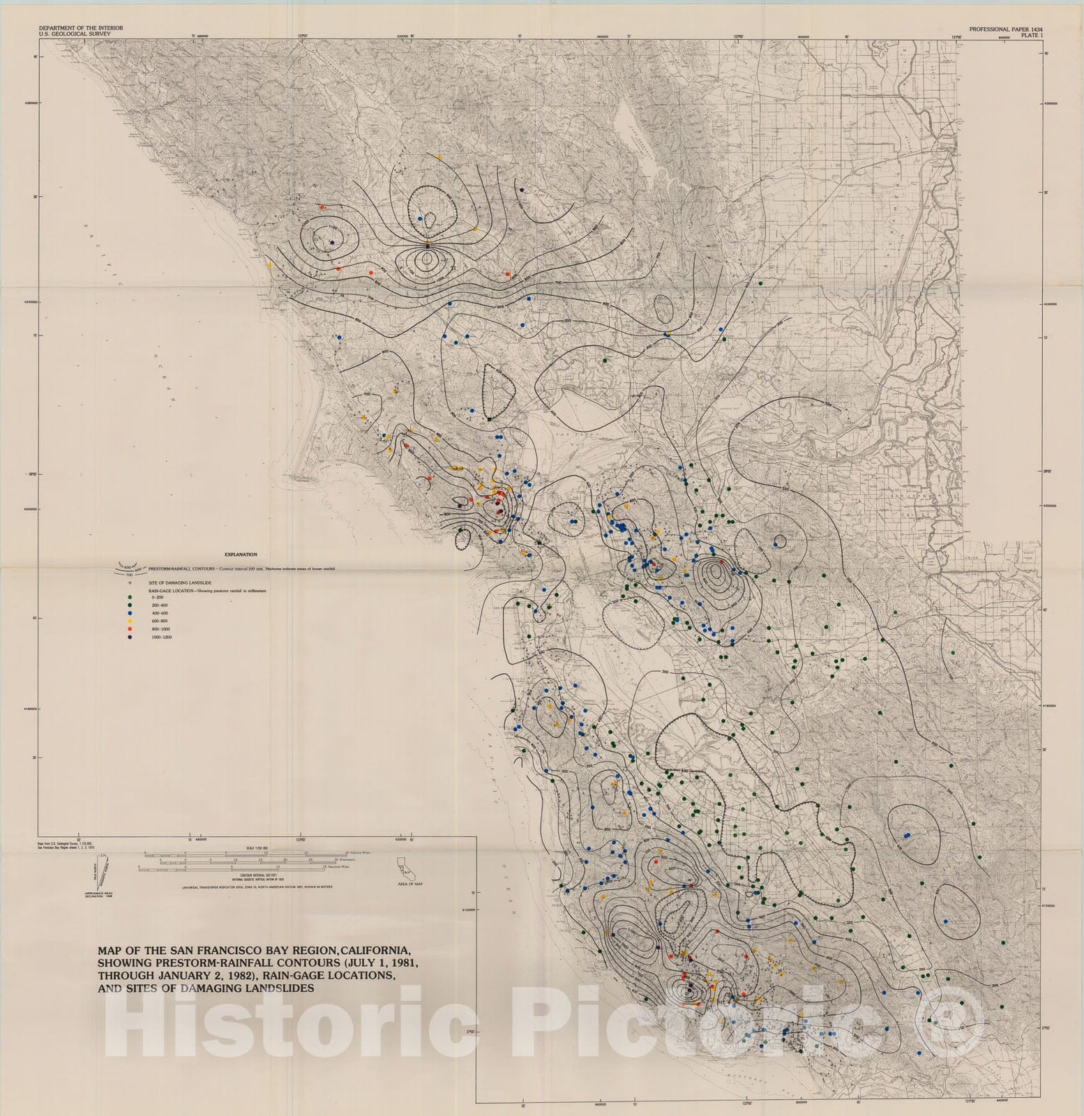 Map : Landslides, floods, and marine effects of the storm of January 3-5, 1982, in the San Francisco Bay region, California, 1988 Cartography Wall Art :