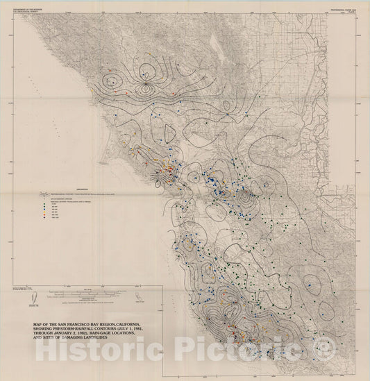 Map : Landslides, floods, and marine effects of the storm of January 3-5, 1982, in the San Francisco Bay region, California, 1988 Cartography Wall Art :