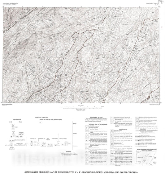 Map : Mineral resources of the Charlotte one degree x two degrees quadrangle, North Carolina and South Carolina, one989 Cartography Wall Art :