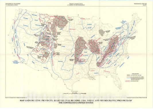 Map : Summary of the U.S. Geological Survey and U.S. Bureau of Land Management National Coal-Hydrology Program, 1989 Cartography Wall Art :