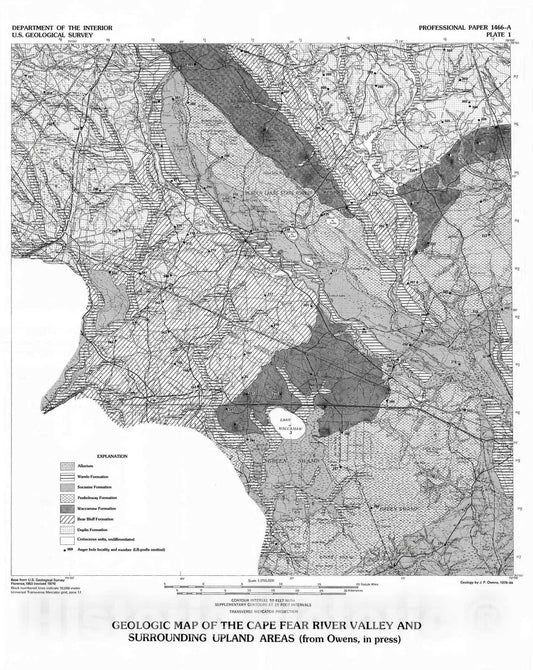Map : Geology and tectonic history of the lower Cape Fear River valley, southeastern North Carolina, 1988 Cartography Wall Art :
