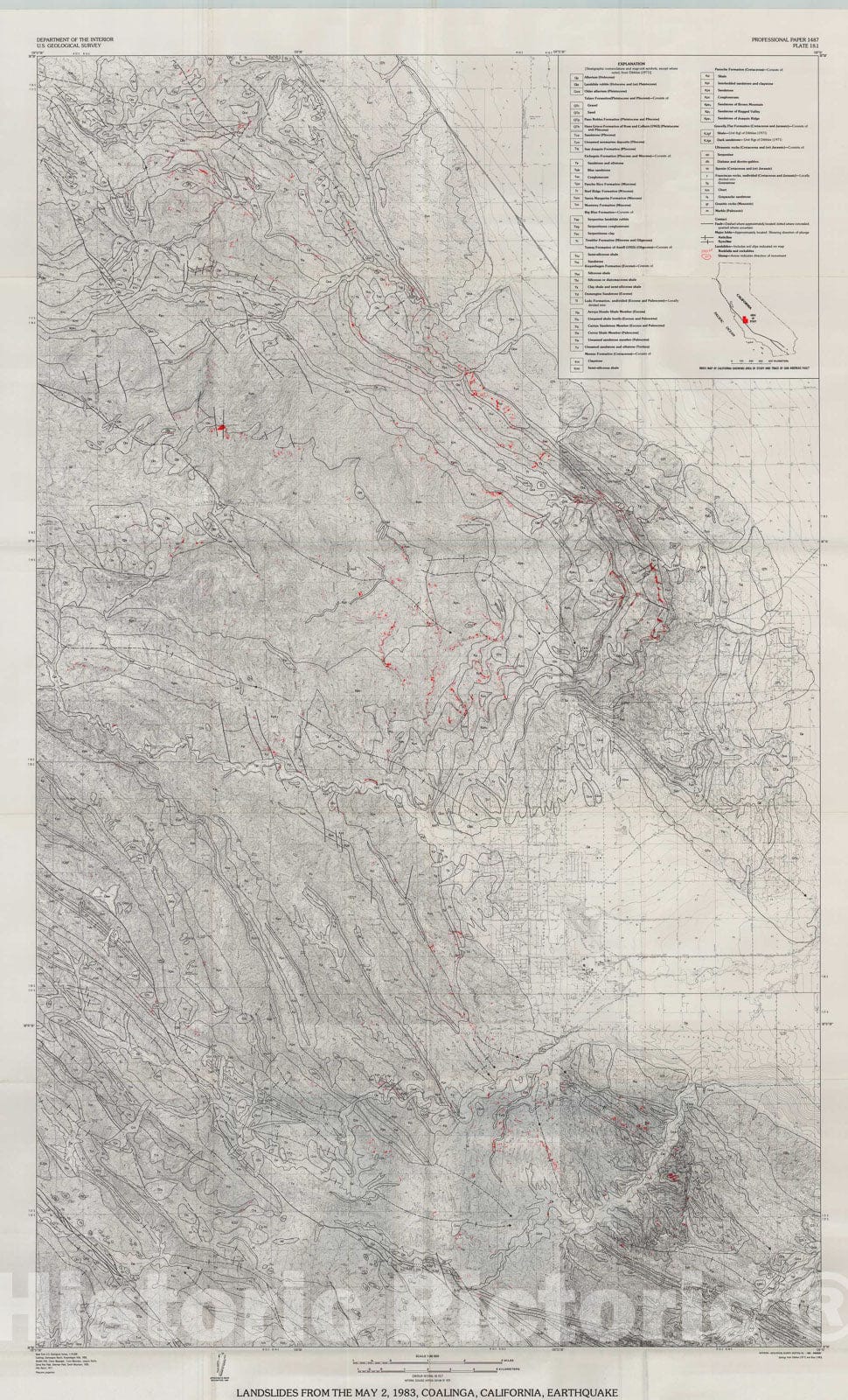 Map : The Coalinga, California, earthquake of May 2, 1983, 1990 Cartography Wall Art :