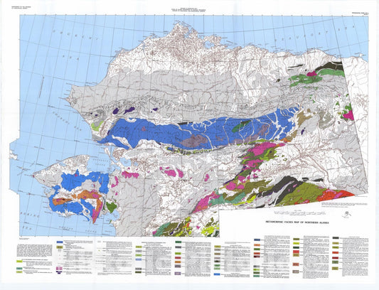 Map : Distribution, facies, ages, and proposed tectonic associations of regionally metamorphosed rocks in northern Alaska, 1989 Cartography Wall Art :