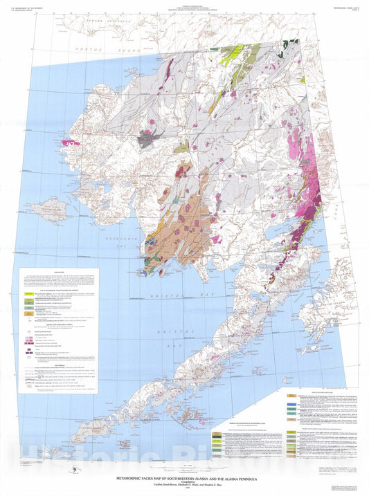 Map : Distribution, facies, ages, and proposed tectonic associations of regionally metamorphosed rocks in southwestern Alaska and the Alaska Peninsula, 1996 Cartography Wall Art :